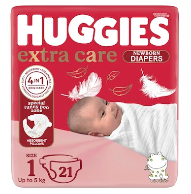 Huggies Extra Care 21 Diaper Size 1   Up to 5 KG