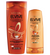 A package of L'Oreal Paris Elvive Extraordinary Oil Jojoba Shampoo and Conditioner, with the shampoo in orange and the conditioner in beige bottles.