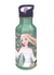 Green water bottle with a character design on a white background