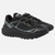 A pair of black trail running shoes with gray accents and the brand name 'HI-TEC' visible on the side, set against a plain light gray background.