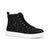 Steve Madden Women's Black Glitter Promoter Fabric Ankle Sneakers with lace-up closure and a thick sole.