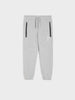Gray sweatpants with black zippers on a white background