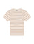 Striped t-shirt with a brand logo on a white background