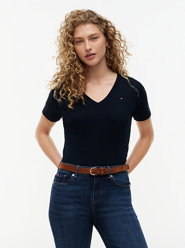 Tommy Hilfiger Women's Black V-Neck T-Shirt|Tommy Hilfiger In Lebanon
