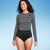 Kona Sol Women's Black/White UPF 50 Striped Cropped Crewneck Long Sleeve Rash Guard | Kona Sol in Lebanon