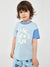 A boy wearing a blue t-shirt with the text 'Gonna be a Sun' printed on the front.