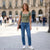 Madden Girl Women's Light Olive Short-Sleeve Square Neckline T-Shirt