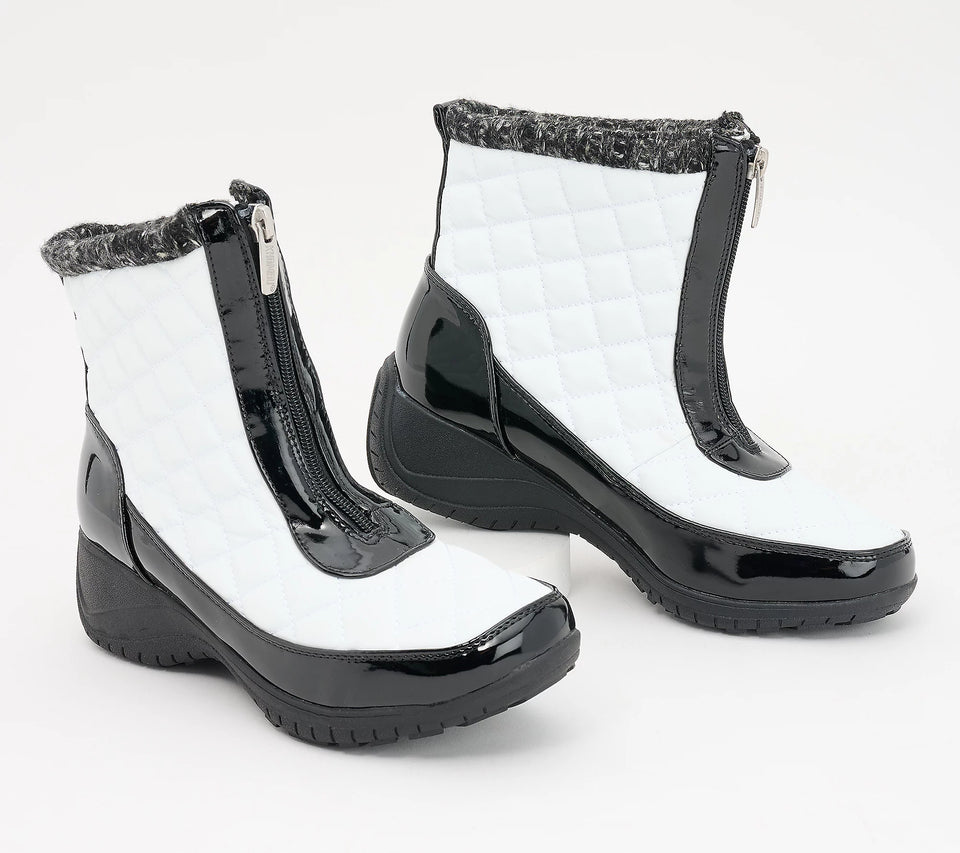 Khombu Women's Black & White Waterproof Front-Zip Winter Ski Megan Boots | Khombu In Lebanon