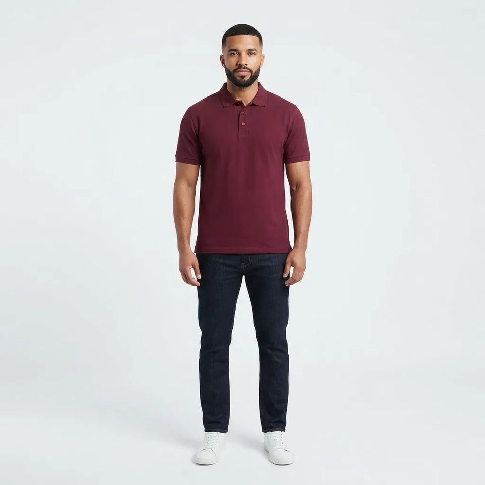 Polo Avenue Men's Burgundy Short-Sleeve Polo T-Shirt