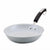 A light gray aluminum frying pan with a black and silver handle, shown on a solid white background.