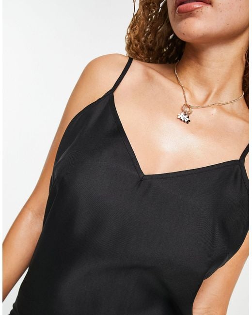 ASOS Design Women's Black V Neck Mini Slip Dress 101251493 AMF419 (I)shr