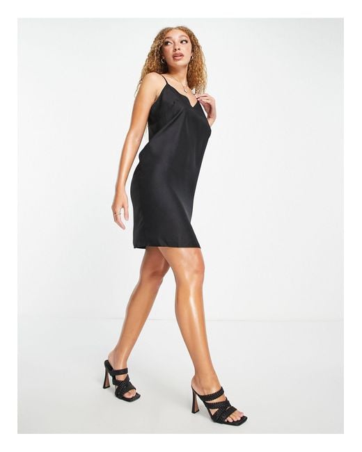 ASOS Design Women's Black V Neck Mini Slip Dress 101251493 AMF419 (I)shr