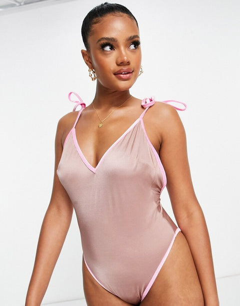 ASOS DESIGN Women's Pink & Mink Swimsuit AMF378
