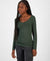 Aveto Women's Khaki Green Plus Size V Neck Long Sleeve Blouse | Aveto In Lebanon