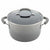 A gray non-stick stockpot with a matching glass lid and gray handles, shown on a solid white background.