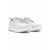 A pair of white athletic sneakers with perforated uppers, white laces, and a thick white sole, shown from a three-quarters angle on a white background.