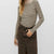 Hooked Up Women's Beige High Neck & Brown Striped Blouse
