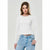 Sinsay Women's White Long Sleeve Crew Neck Ribbed Blouse