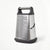 A stainless steel box grater with dark gray plastic handle and base, shown on a clean white background.