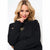 Sinsay Women's Black Color Mock Neck Collar Design Knit Sweater
