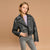 Sinsay Girl's Washed Black Leather Cropped Flap Pocket Jacket