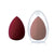 Makeup blending sponge with brown applicator head and clear handle on a white background