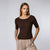Sinsay Women's Dark Brown Wide Boat Neck Short Sleeve Sweater
