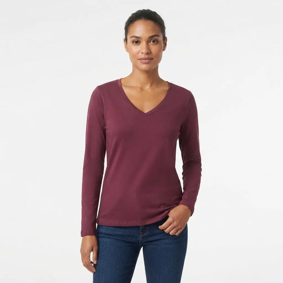 Aveto Women's Light Plum V-Neck Long-Sleeve Blouse