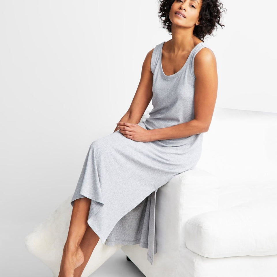 State of Day Womens Sleep Grey Heather Ribbed Modal Tank Nightgown