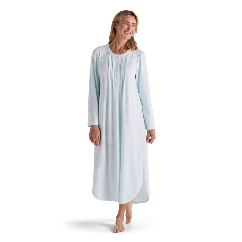 Miss Elaine Womens Aqua Honeycomb Pointelle Long Sleeve Nightgown