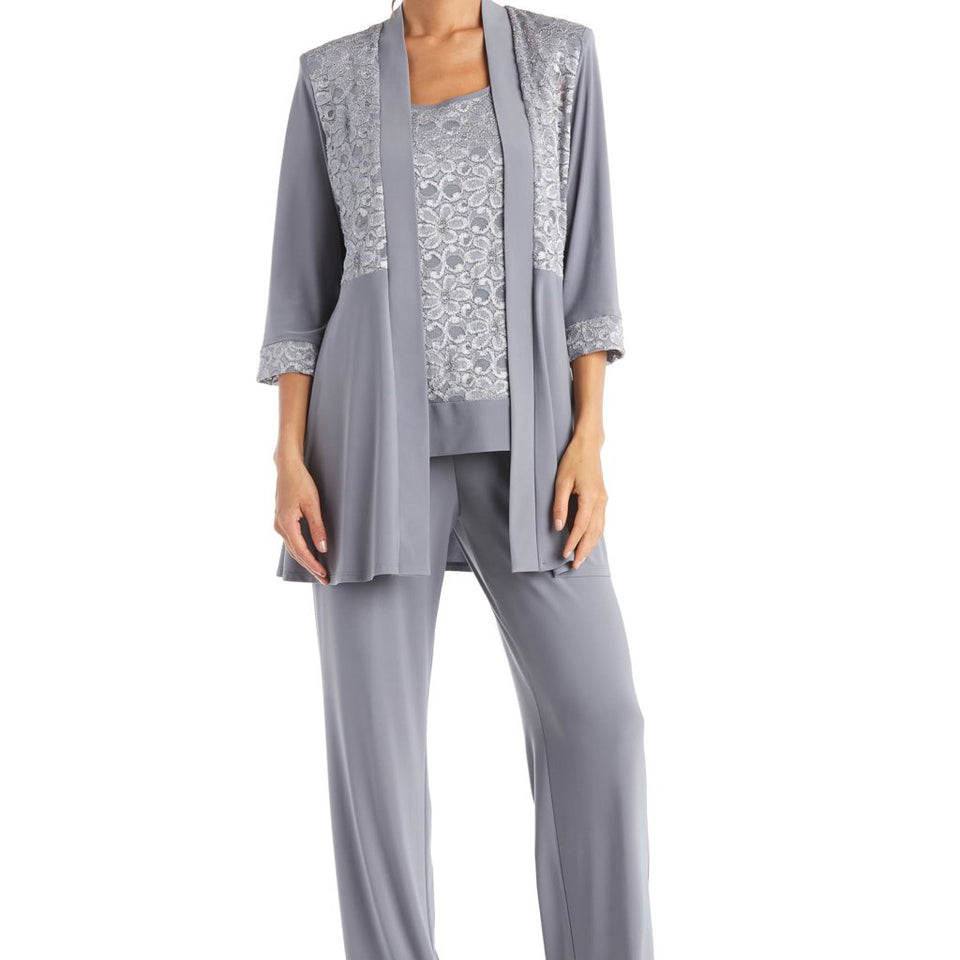 RM Richards Women's Pewter Lace Mother of the Bride Pant