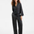 I.n.c. International Concepts Women's Black Long Sleeve Lace Trim Boxy Satin Notch Pajama Set
