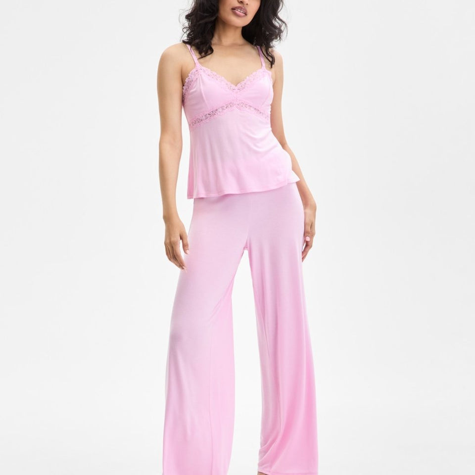 I.N.C. International Concepts Women'sPink Lace-Trim Knit Pajama Set