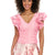 MUSE Women's Pink Ruched Texture Flutter Sleeve V-Neck Blouse