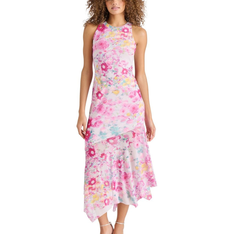 Steve Madden Women's Pink Hydrangea Lanetta Asymmetric-Hem Midi Dress
