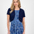 Robbie Bee Women's Navy Ladder-Trim Bolero Cardigan