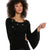 Muse Women's Black Beaded 3D Floral Applique Bell-Sleeve Blouse