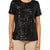 Anne Klein Women's Black Sequin Mesh Triple Mesh Banded T-Shirt