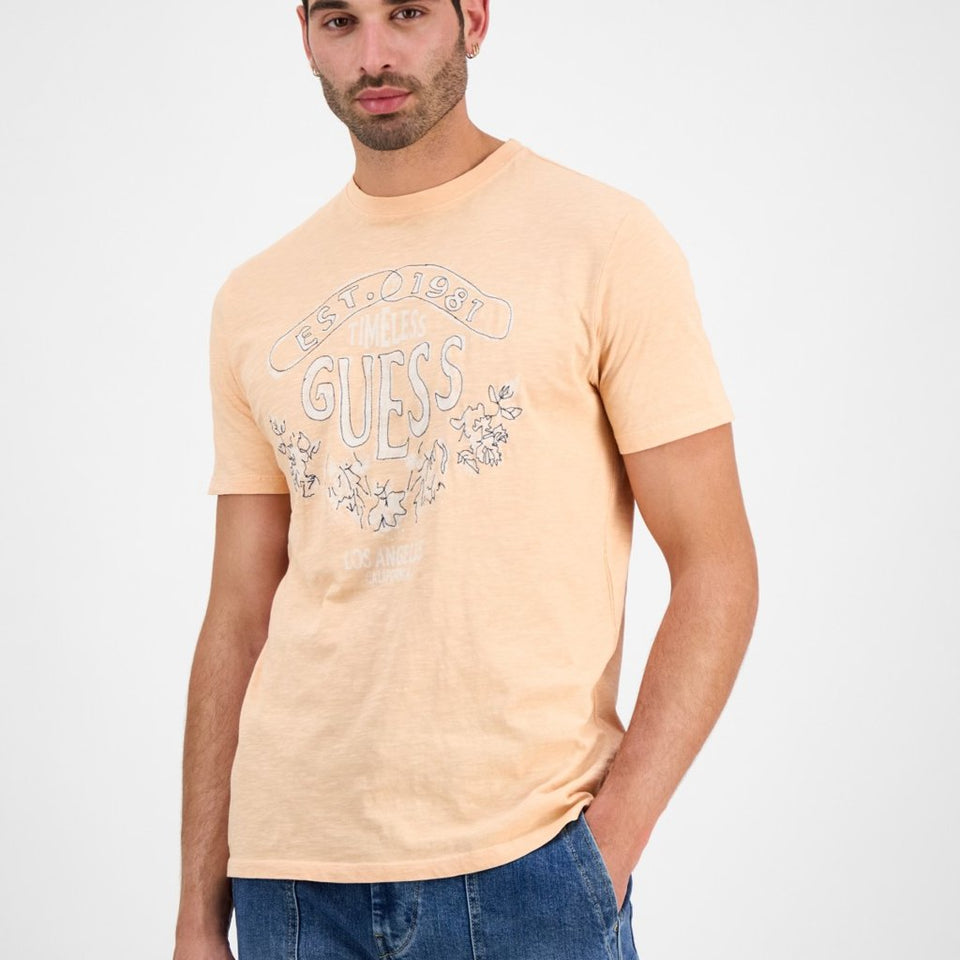 Guess Men's Energy Peach Timeless Embroidered Logo T-Shirt