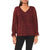 Vince Camuto Women's Red Metallic V-Neck Sheer-Sleeve Blouse