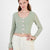 Sugar Moon Women's Desert Sage Scoop-Neck Bow-Front Mesh Blouse