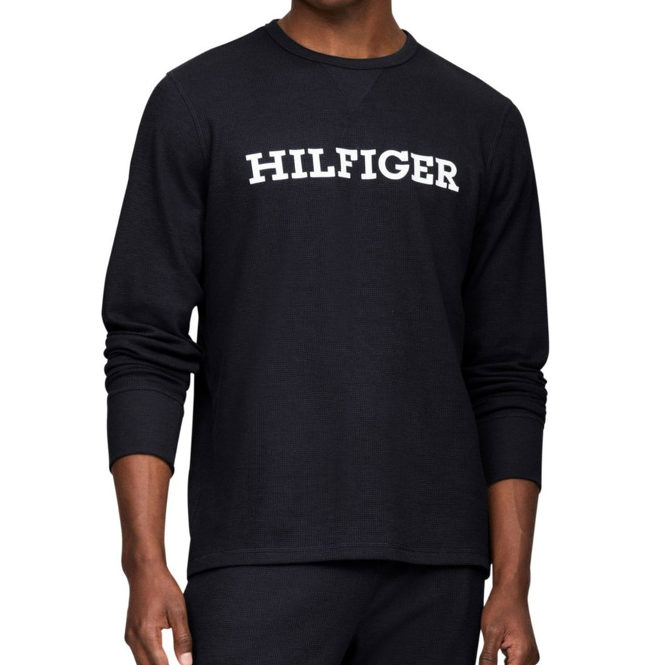 Tommy Hilfiger Mens Navy Logo Waffle Knit Thermal Pajama Shirt