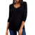 Aveto Women's Black Solid Knit Long Sleeve Blouse