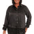 MUSE Women's Black Satin Micro Twill Feather Trim Button-Down Shirt