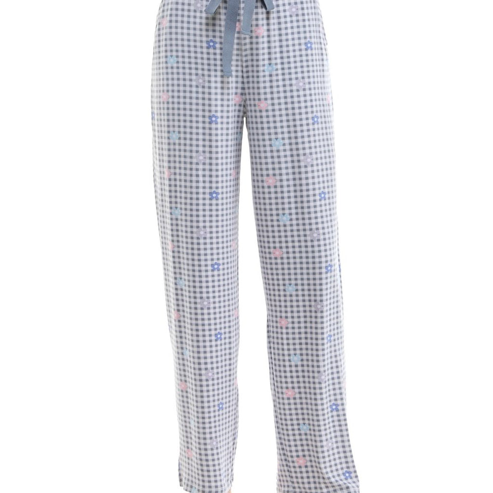 Roudelain Women's White & Grey Floral Print Drawstring Pajama Pants