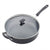 Gray frying pan with a lid on a white background