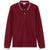 Maroon long-sleeve polo shirt with white trim on a white background