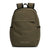 An olive green Tommy Hilfiger backpack with black trim, side pockets, and a front zippered pocket, shown against a plain white background.