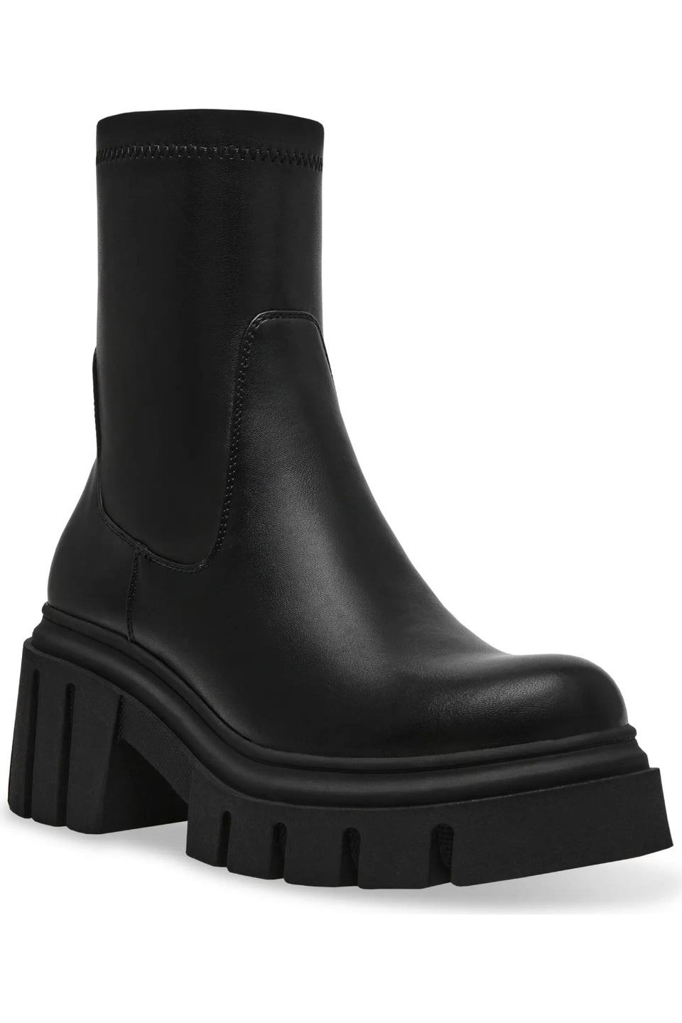 Steve Madden Women's Black Leather Boomba Lug Sole Bootie