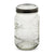 A clear glass Ball mason jar with embossed lettering and measurement markings, featuring a dark metal screw-on lid, shown on a plain white background.